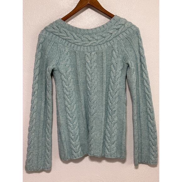 Old Navy Fisherman Cable Knit Bobble Wool Blend Sweater S Pastel Teal Soft Girl - Picture 7 of 14